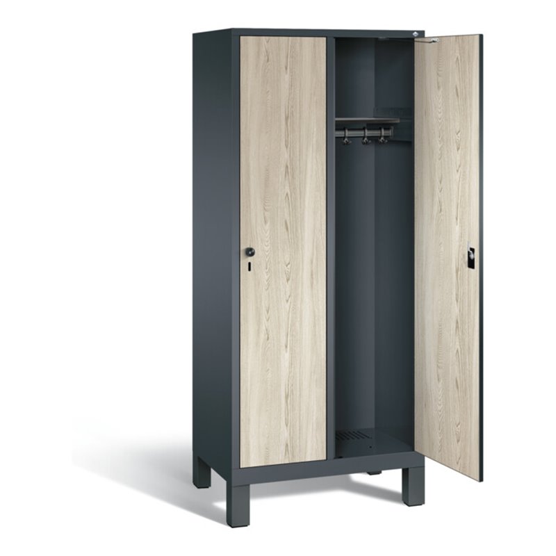 C+P Garderobenschrank Evolo, H1850xB810xT500mm, Front Dekor Sen-Esche, Korpus Anthrazitgrau (48010-22)