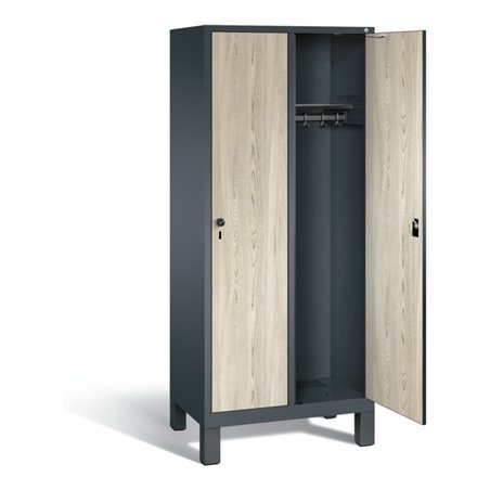 C+P Garderobenschrank Evolo, H1850xB810xT500mm, Front Dekor Sen-Esche, Korpus Anthrazitgrau (48010-22)