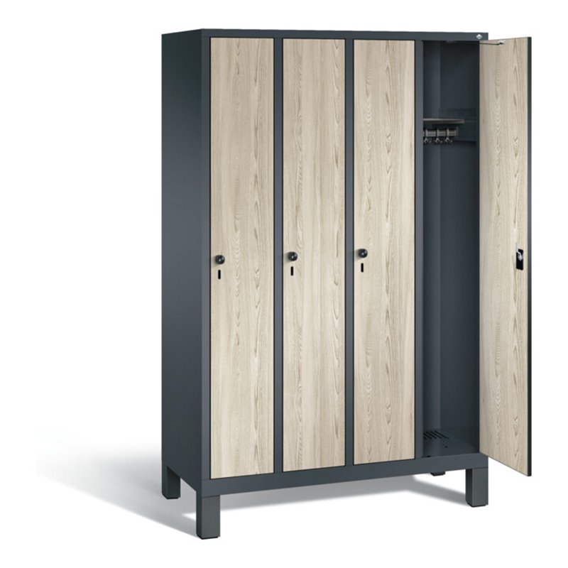 C+P Garderobenschrank Evolo, H1850xB1190xT500mm, Front Dekor Sen-Esche, Korpus Anthrazitgrau (48010-40)