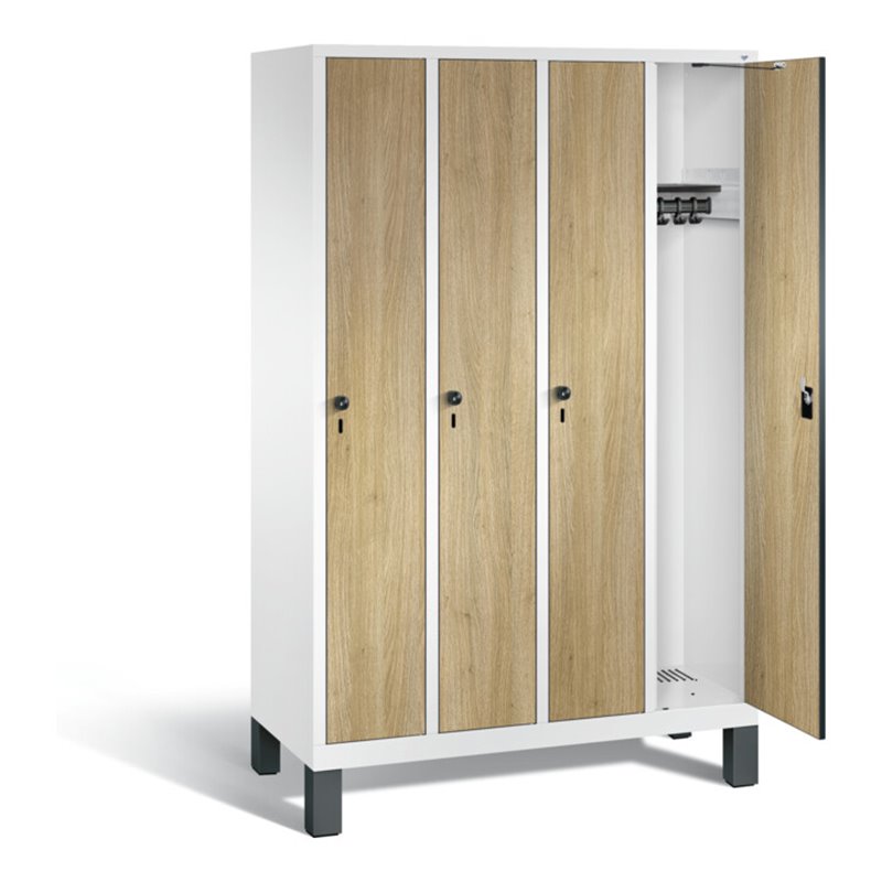 C+P Garderobenschrank Evolo, H1850xB1190xT500mm, Front Dekor Eiche Sereno, Korpus Verkehrsweiß (48010-40)