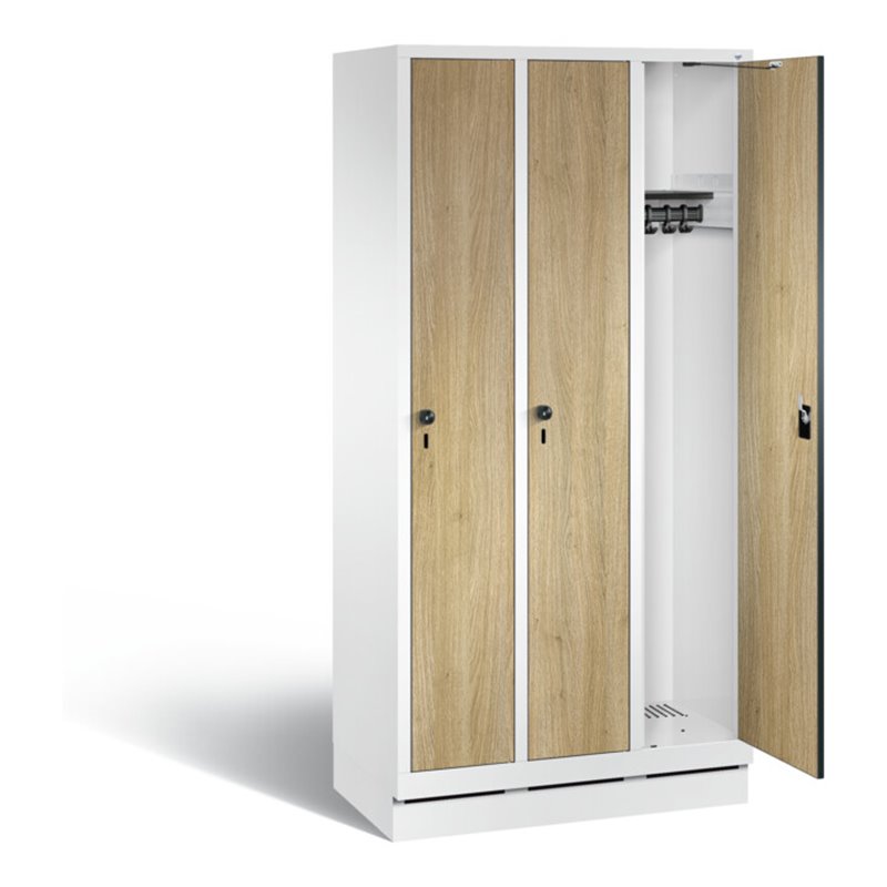 C+P Garderobenschrank Evolo, H1800xB900xT500mm, Front Dekor Eiche Sereno, Korpus Verkehrsweiß (48020-30)