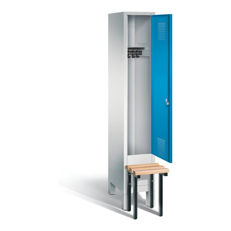 C+P Garderobenschrank Evolo, H1850xB320xT815mm, Front Lichtblau, Korpus Lichtgrau, Gestell Schwarzgrau (48030-10)