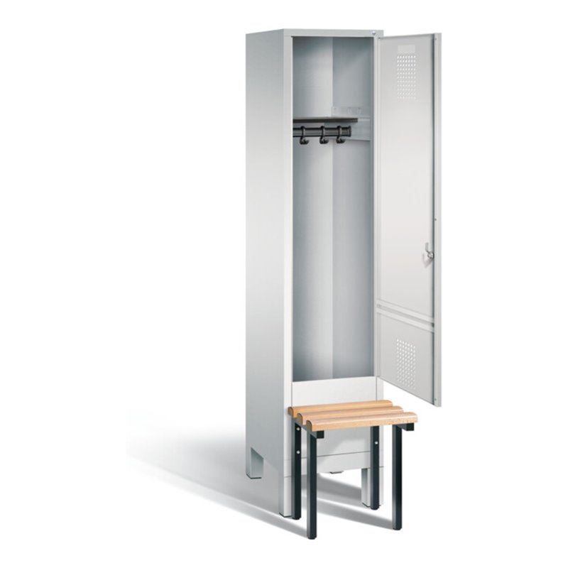 C+P Garderobenschrank Evolo, H1850xB420xT815mm, Front Lichtgrau, Korpus Lichtgrau, Gestell Schwarzgrau (48030-12)