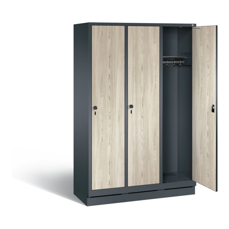 C+P Garderobenschrank Evolo, H1800xB1200xT500mm, Front Dekor Sen-Esche, Korpus Anthrazitgrau (48020-32)