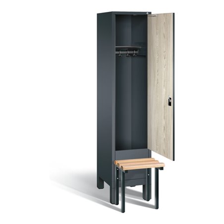C+P Garderobenschrank Evolo, H1850xB420xT815mm, Front Dekor Sen-Esche, Korpus Anthrazitgrau, Gestell Schwarzgrau (48030-12)