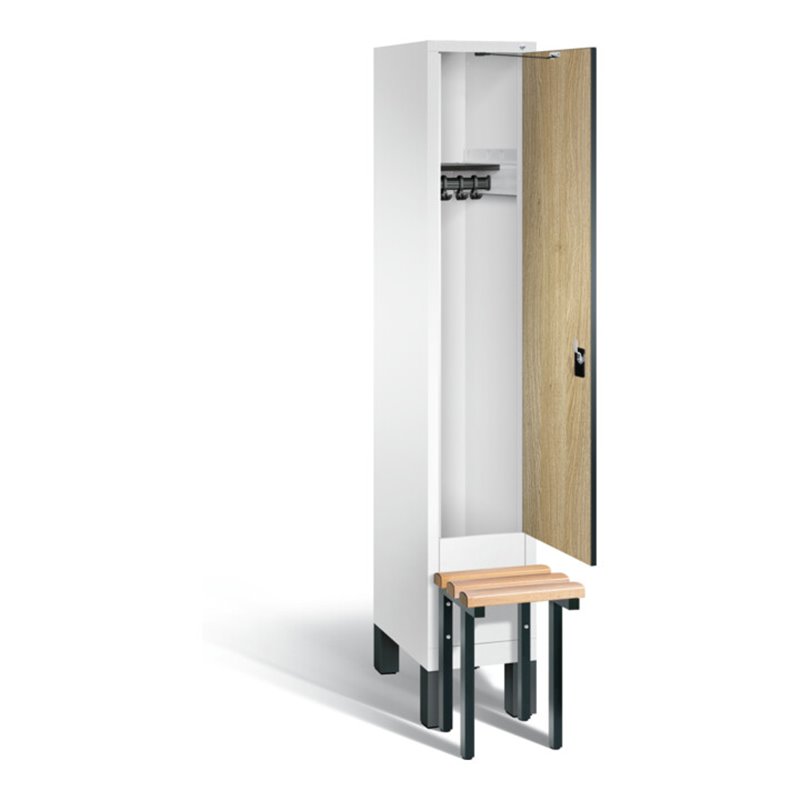 C+P Garderobenschrank Evolo, H1850xB320xT815mm, Front Dekor Eiche Sereno, Korpus Verkehrsweiß, Gestell Schwarzgrau (48030-10)