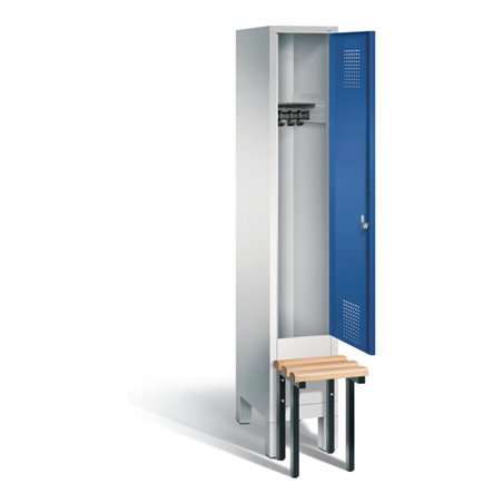 C+P Garderobenschrank Evolo, H1850xB320xT815mm, Front Enzianblau, Korpus Lichtgrau, Gestell Schwarzgrau (48030-10)