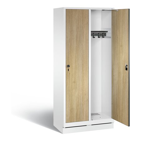 C+P Garderobenschrank Evolo, H1800xB810xT500mm, Front Dekor Eiche Sereno, Korpus Verkehrsweiß (48020-22)