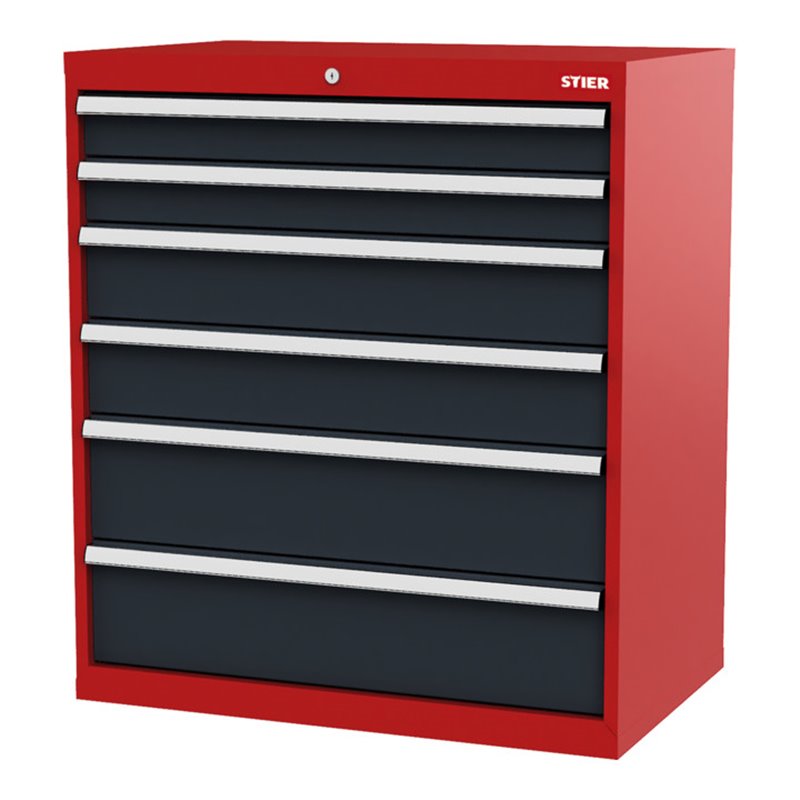 STIER Schubladenschrank mit 6 Schubladen BxTxH 900x575x1020 mm RAL 3020 / RAL 7016