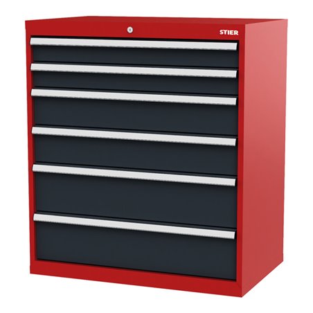 STIER Schubladenschrank mit 6 Schubladen BxTxH 900x575x1020 mm RAL 3020 / RAL 7016