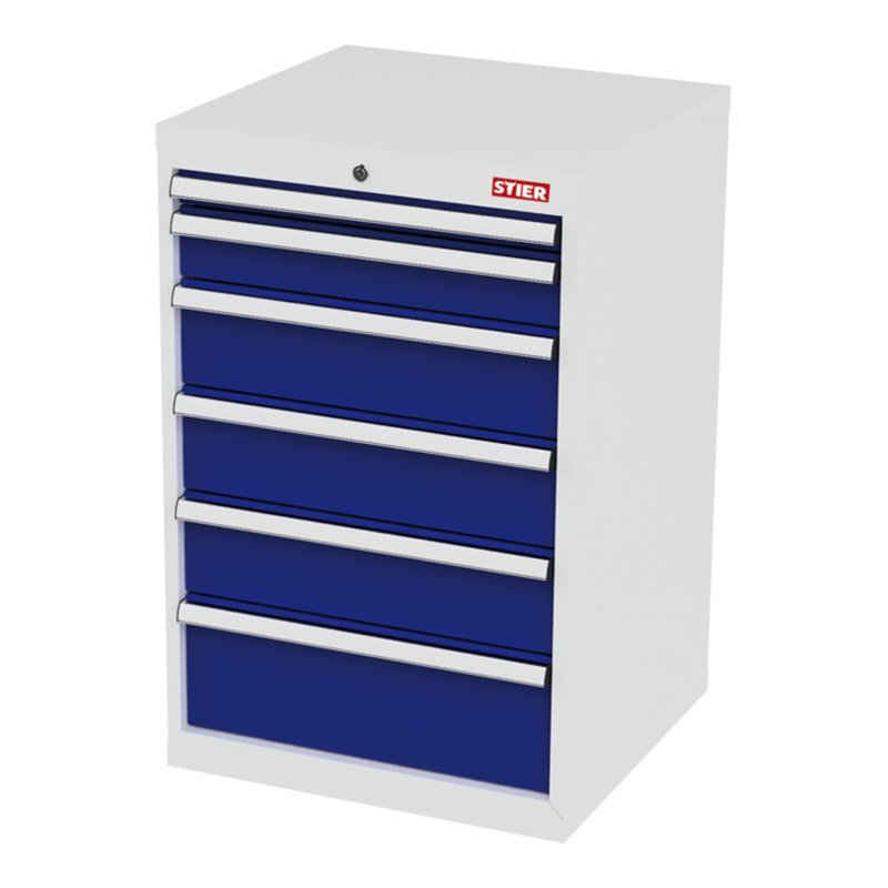 STIER Schubladenschrank mit 6 Schubladen BxTxH 600x575x920 mm RAL 7035 / RAL 5010