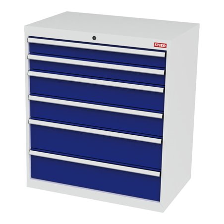 STIER Schubladenschrank mit 6 Schubladen BxTxH 900x575x1020 mm RAL 7035 / RAL 5010