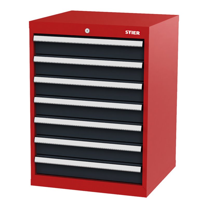 STIER Schubladenschrank mit 7 Schubladen BxTxH 600x575x820 mm RAL 3020 / RAL 7016