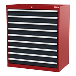 STIER Schubladenschrank mit 9 Schubladen BxTxH 900x575x1020 mm RAL 3020 / RAL 7016