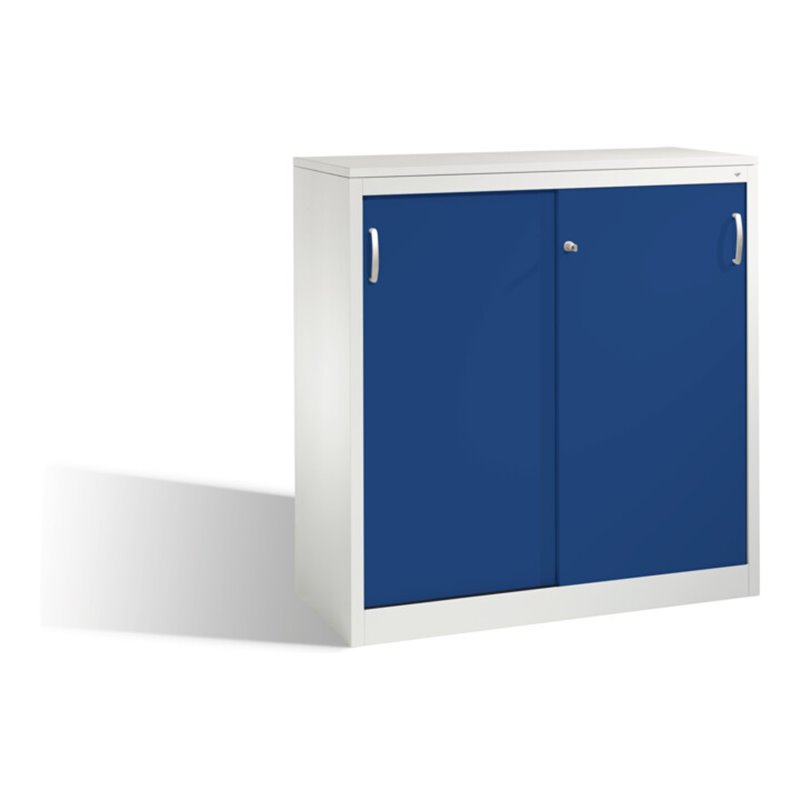 C+P Sideboard mit Schiebetüren Acurado, H1200xB1200xT500mm, Front Enzianblau, Korpus Lichtgrau