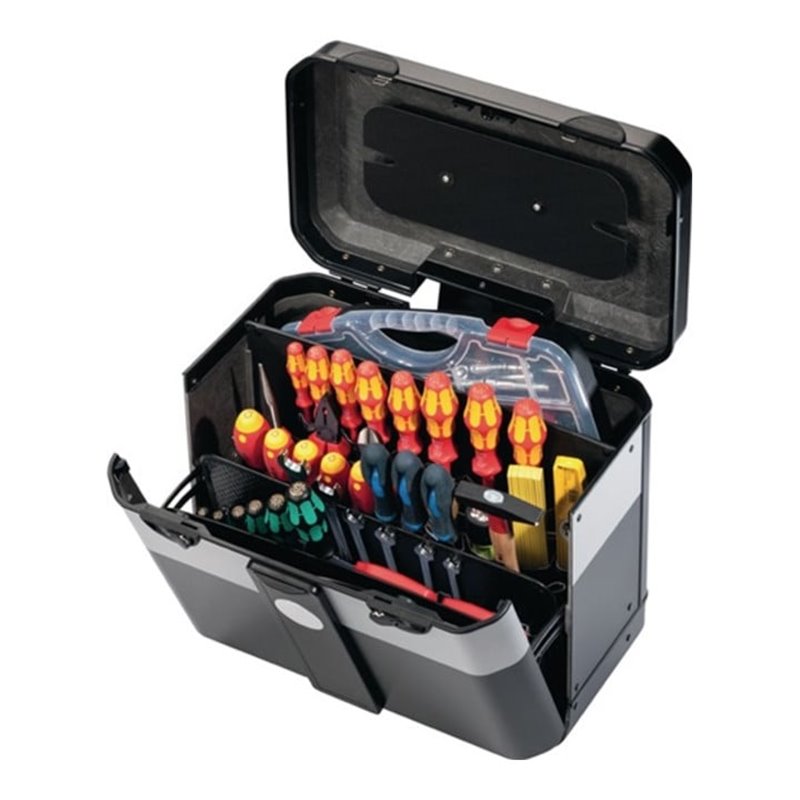 Werkzeugkoffer 450x260x385mm rollbar m. genähten Einsteckf. Klappversion