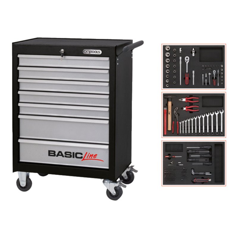 KS Tools BASICline Werkstattwagen-Satz, 7 Schubladen, 174-teilig