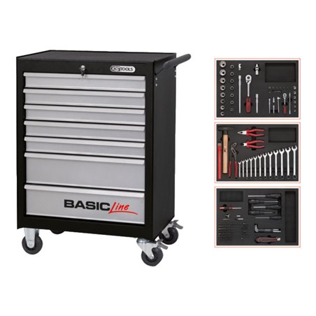 KS Tools BASICline Werkstattwagen-Satz, 7 Schubladen, 174-teilig