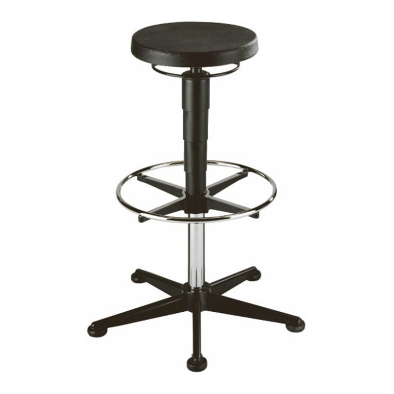 bimos Drehhocker mit Gleiter und Fußring PU-Schaum schwarz Sitzhöhe 580-850 mm