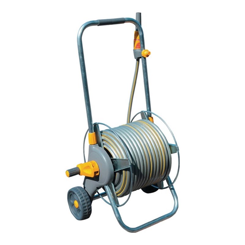 Hozelock Tricoflex Schlauchwagen Metall mit 30m Schlauch und Spritzdüse,Anschlüssen