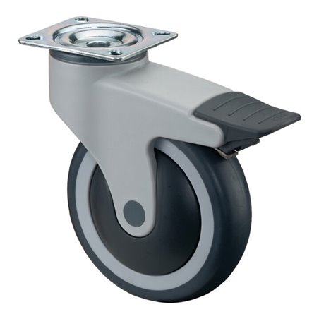 BS Kunststoffrolle m.Feststeller D.125mm Trgf. 100kg m.Platte Kugell.Gum.grau