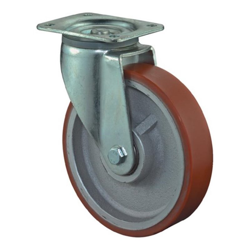 Schwerlast-Lenkrolle D.200mm Breite 50mm Polyurethanrad Platte 135x110mm