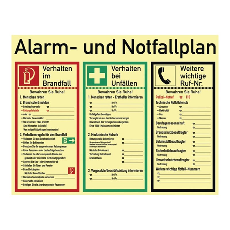 Alarm-/Notfallplan ASR A1.3/DIN 4844-2/BGV A8/DIN 67510 L620xB480mm Ku.