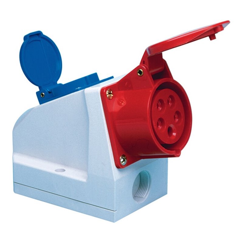 CEE-Wanddose 32 A 400 V Steckerst.6 h m.Schutzkontaktsteckdose IP44