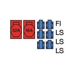 Standstromverteiler CEE-32 A,5-polig 1xCEE 32 A,1xCEE 16 A,6x230V