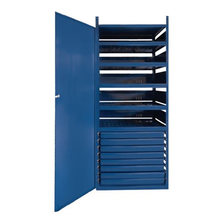 Schrank m.Tür LOGS 145 H1550xB540xT390mm 8 Schubl.5 Fbd.blau RAL LOGS