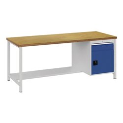 Werkbank lichtgrau signalblau B2000xH859xT750mm Buche Multipl.40mm 1Schubl.1Tür