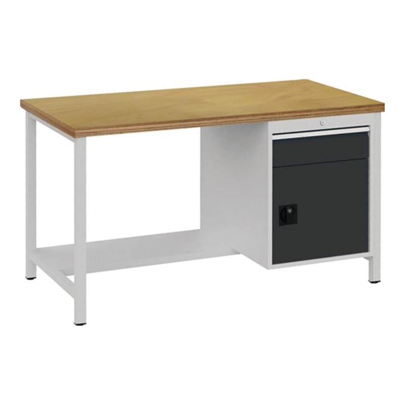 Werkbank lichtgrau grau B1500xH859xT750mm Buche Multiplex 40mm 1 Schubl.1 Tür