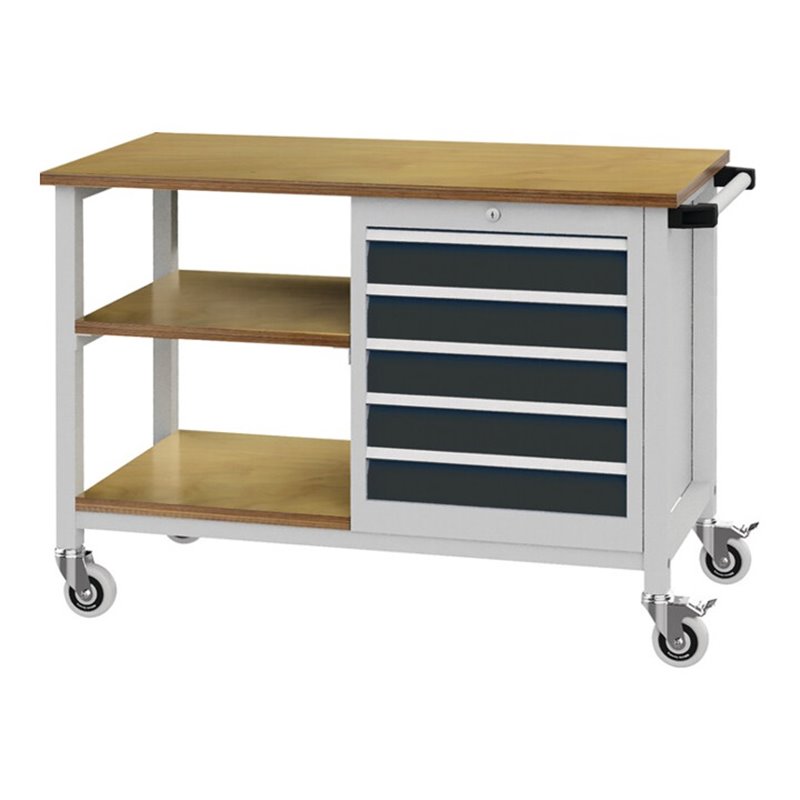 Werkbank B1200xT540xH880mm Buche Multiplex lichtgrau/grau 5 Schubl.