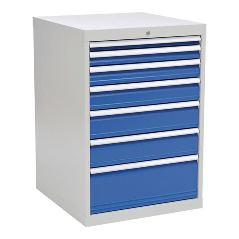 Schubladenschrank H1019xB705xT736mm lichtgrau/signalblau 7 Schubl.Vollauszug