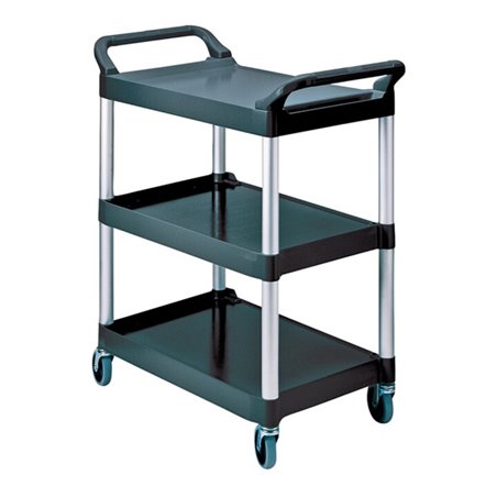 Tischwagen 3Ladeflä. L560xB450mm schwarz/alu Trgf.90kg Holme Alu/Ladeflächen PP