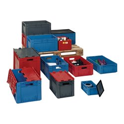 Transportbehälter L600xB400xH420mm grau PP Schwerlast Seitenwände geschl.