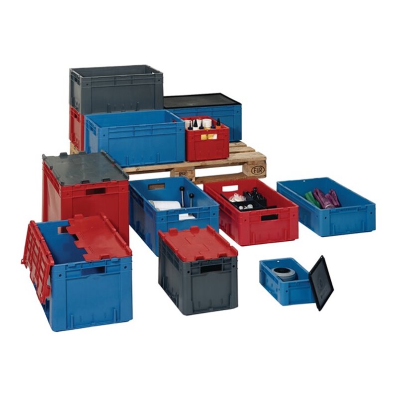 Transportbehälter L600xB400xH420mm grau PP Schwerlast Seitenwände geschl.