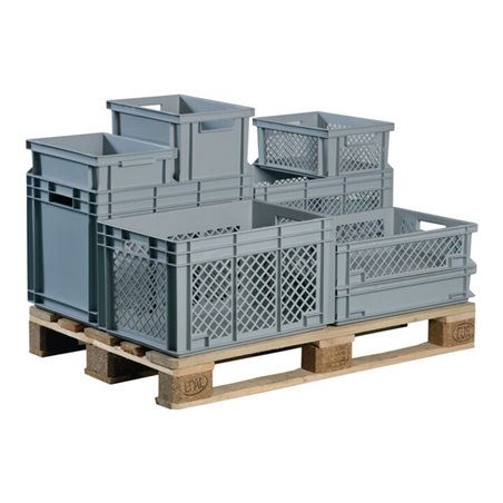 Lockweiler Transportstapelbehälter 55l PP grau Seitenwände durchbrochen Durchfassgriff