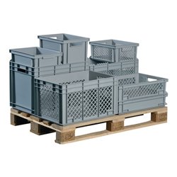 Lockweiler Transportstapelbehälter 70l PP grau Seitenwände durchbrochen Durchfassgriff