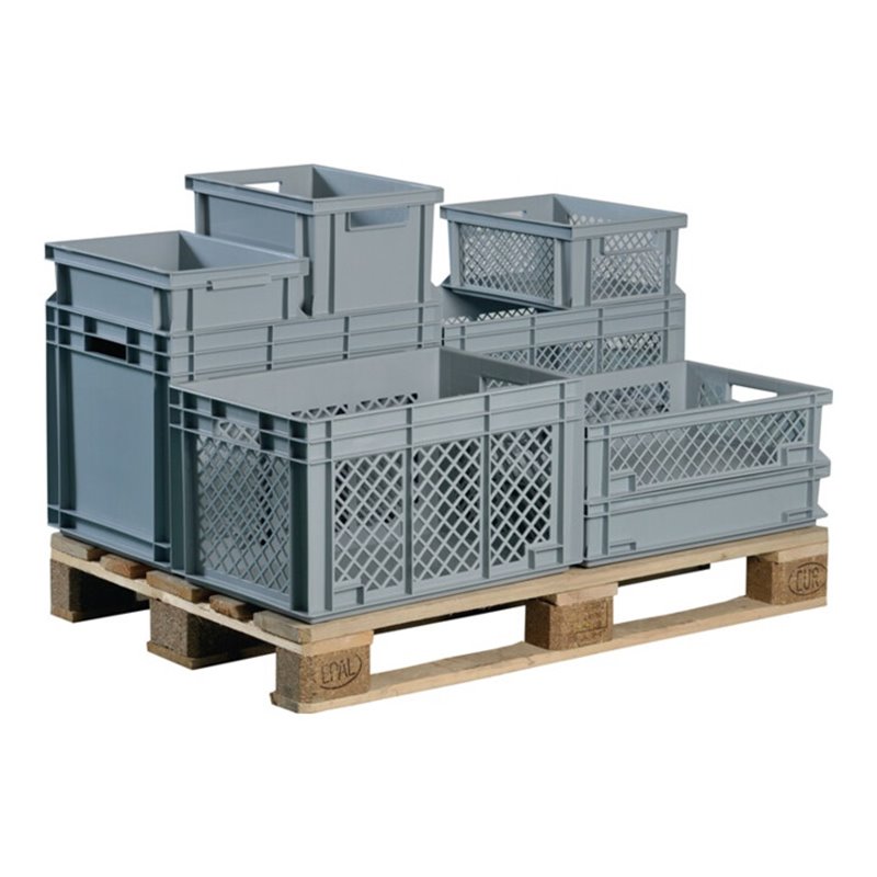 Lockweiler Transportstapelbehälter 80l PP grau Seitenwände durchbrochen Durchfassgriff