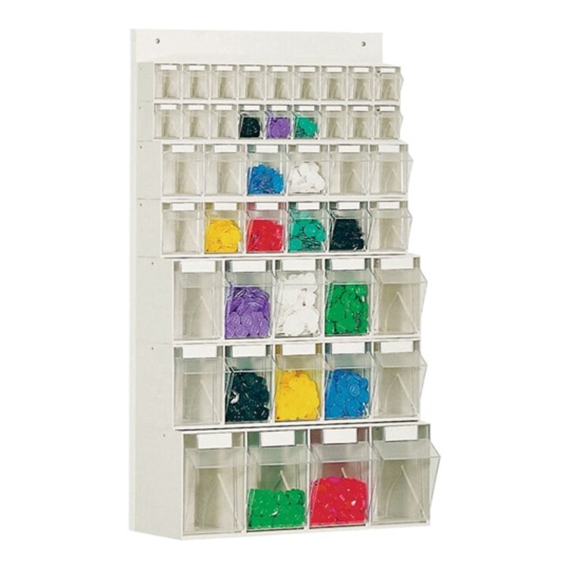 Lockweiler Klarsichtmagazin weiß H900xB600xT185mm 18xGr.A 12xGr.B 10xGr.C 4xGr.D m.Rückwand