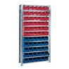 Steck-Grundregal H2000xB1000xT300mm 12 Böden Sichtlagerk. 30xMK4 blau 36xMK4 rot
