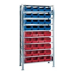 Steck-Grundregal H2000xB1000xT400 10 Böden Sichtlagerk. 16xMK3z blau 20xMK3z rot