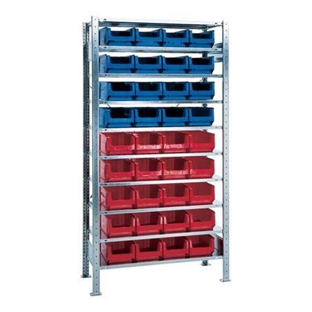 Steck-Grundregal H2000xB1000xT400 10 Böden Sichtlagerk. 16xMK3z blau 20xMK3z rot
