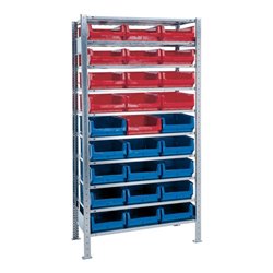 Steck-Grundregal H2000xB1000xT500 10 Böden Sichtlagerk. 14xMK2z blau 13xMK2z rot