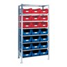 Steck-Anbauregal H2000xB1000xT500mm 8 Böden Sichtlagerk. 12xMK2 blau 9xMK2 rot