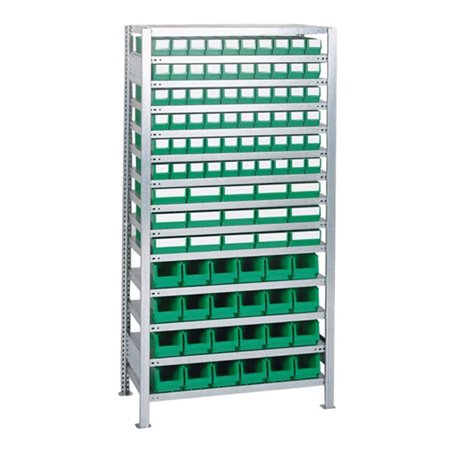 Steckregal Anbau H2000xB1000xT400mm 16 Böden Lagerboxen 90x Gr.3,30xGr.4 grün