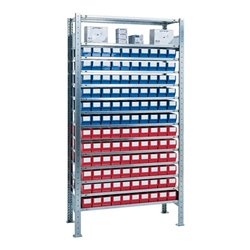 Steck-Grundregal H2000xB1000xT400mm 12 Böden Lagerboxen 60xGr.3 blau 60xGr.3 rot