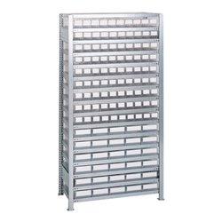 Steck-Grundregal H2000xB1000xT400mm 16 Böden Lagerboxen 90xGr.3 30xGr.4 transpa.