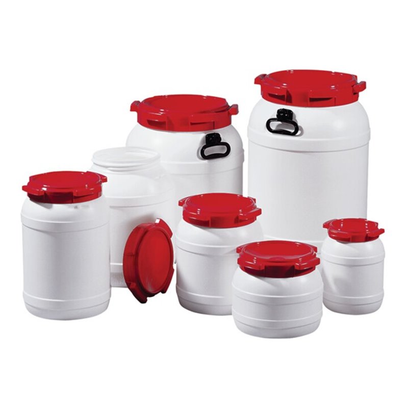 Weithalsfass 15,4l weiß m.rotem Deckel o.Tragegriffe Einfüllöffnung-D.204mm
